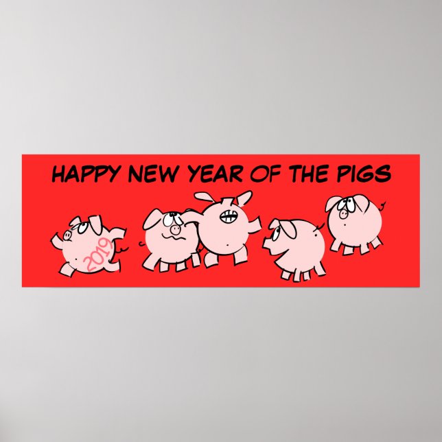 Affiche 5 Drôle Drôle Dessin Illustration Cochon Année Ann (Devant)
