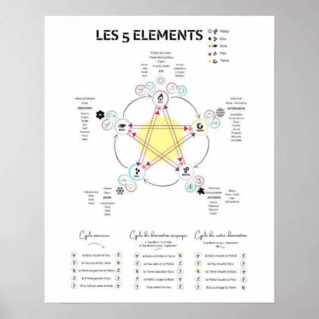 affiche 5 éléments Médecine Chinoise (Devant)