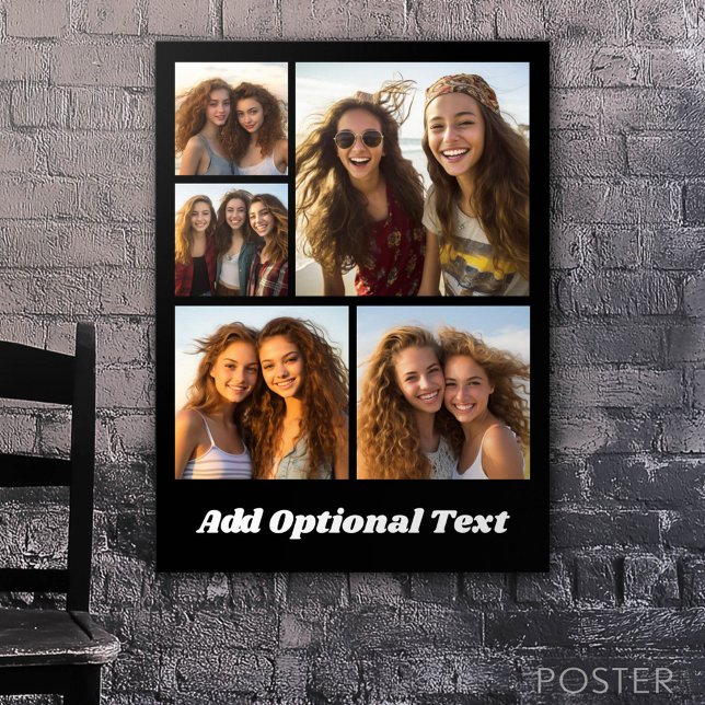 Affiche 5 Friend Photo Collage Texte — CAN Edit Black (Custom Poster)