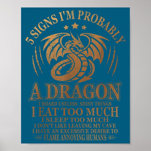 Affiche 5 signes que je suis probablement un dragon Citati (Devant)
