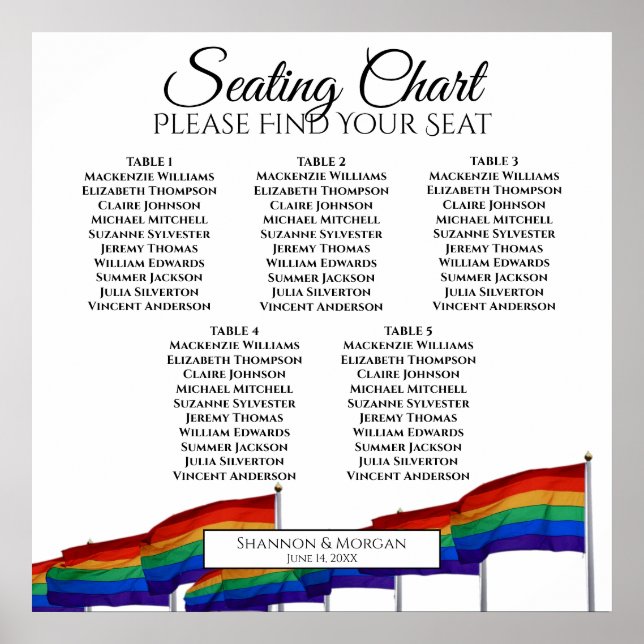 Affiche 5 Table Drapeaux de la Fierté Gay Mariage Plan de  (Devant)