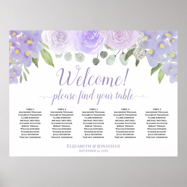 Affiche 5 Table Lavender Floral Welcome Graphique de siège (Devant)