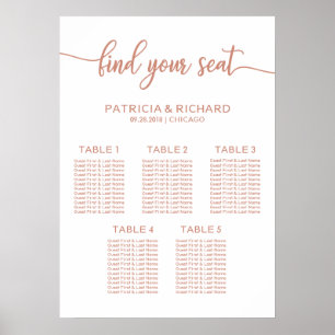 Affiche 5 Tables Rose Gold Mariage Siège SIGNE
