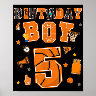 Affiche 5e anniversaire Boy 5 ans Basketball Party Cinq an