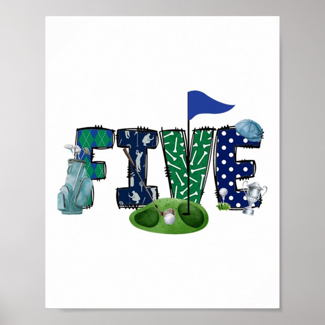 Affiche 5e Anniversaire Golf Thème Party Golf Girl Boy Bir (Devant)