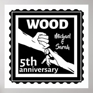 Affiche 5e anniversaire Mariage tenant la main traditionne