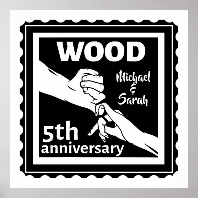 Affiche 5e anniversaire Mariage tenant la main traditionne (Devant)