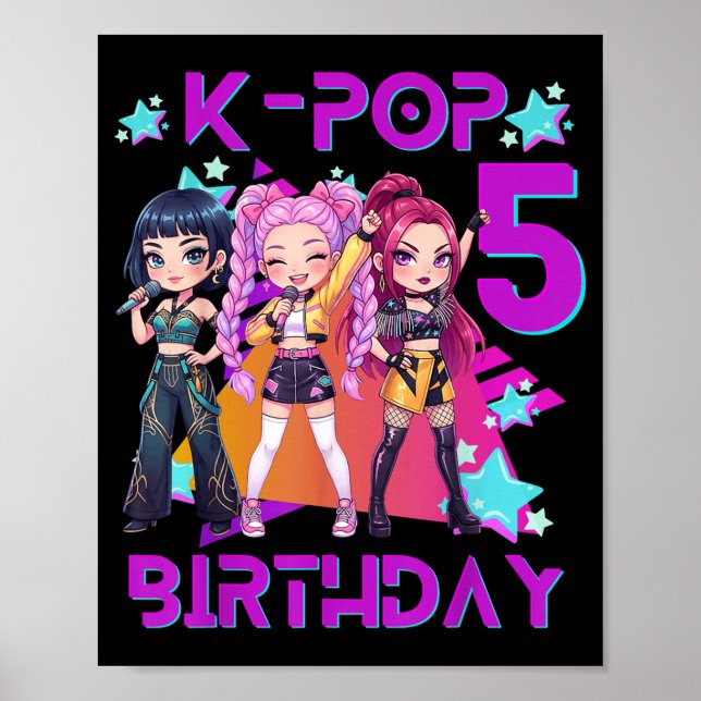 Affiche 5e anniversaire Mignon Chibi Kpop Drôle 5ème Anniv (Devant)