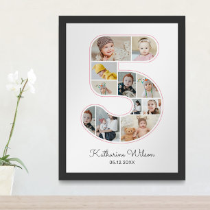Affiche 5e anniversaire Numéro 5 photo Collage Enfants Nur