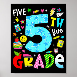 Affiche 5e cinquième année rétro coloré retour à l'école