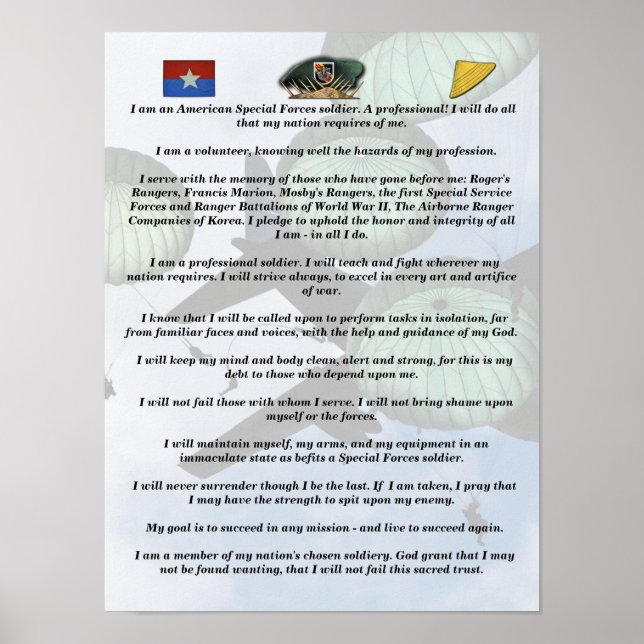 Affiche 5e Groupe des forces spéciales Berets verts SFG SF (Devant)