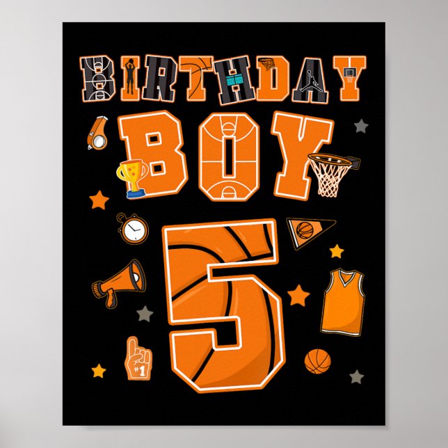 Affiche 5th Birthday Boy 5 Yr Sketll Party Five Years Old  (Devant)