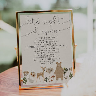 Affiche 5x7 Baby showers Late Night Diapers Boho Woodland