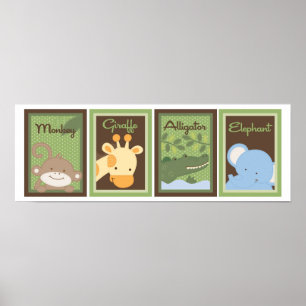 Affiche 5x7 Jungle Safari Zoo animal lit bébé mur Art