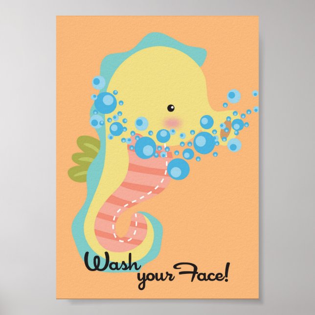 Affiche 5x7 Ocean SeaHorse Wash Your Face Bathroom WallArt (Devant)