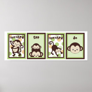 Affiche 5x7 Pop Monkey Zoo Animal Bébé Literie Mur Art