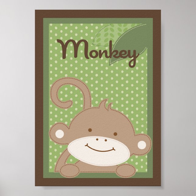 Affiche 5x7 "Singe" Jungle Safari Baby Lit Mur Art (Devant)