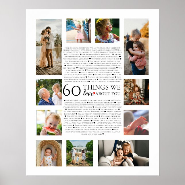 Affiche 60 choses que nous aimons à propos de vous photo a (Devant)