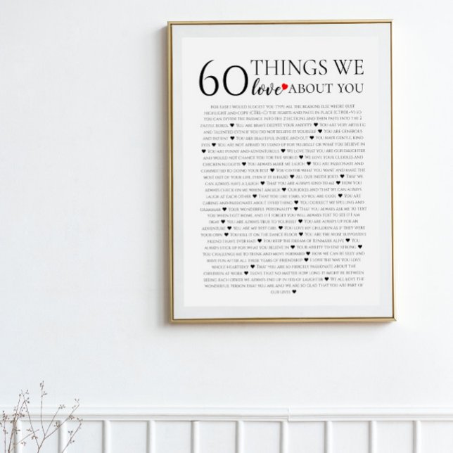 Affiche 60 choses que nous aimons à votre sujet, 70e 80e a (Créateur téléchargé)