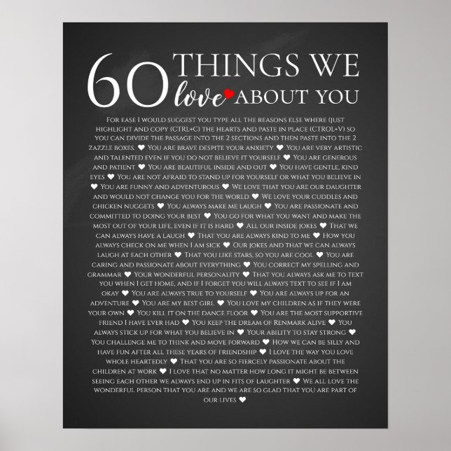 Affiche 60 choses que nous aimons à votre sujet, 70e 80e a (Devant)