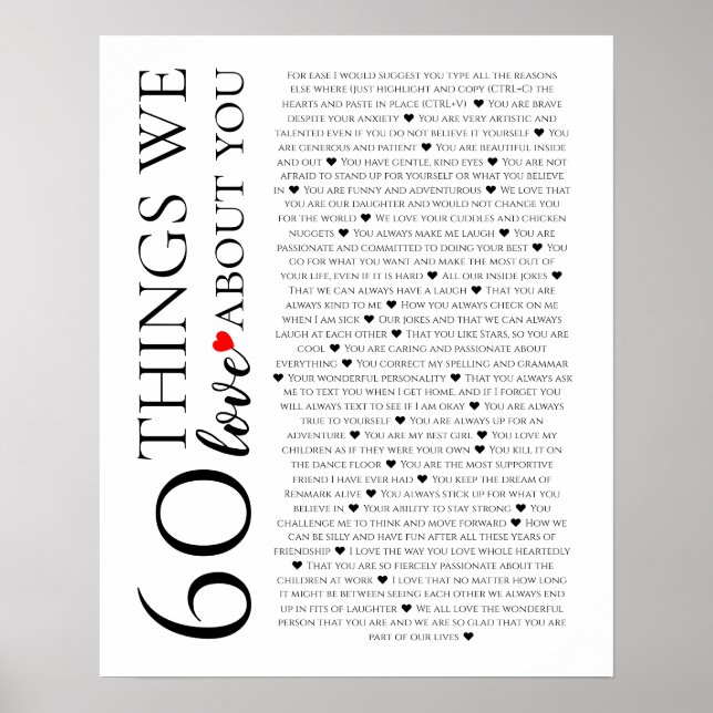 Affiche 60 choses que nous aimons à votre sujet, 70e 80e a (Devant)