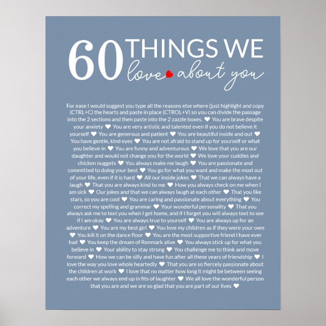 Affiche 60 choses que nous aimons à votre sujet, 70e 80e a (Devant)