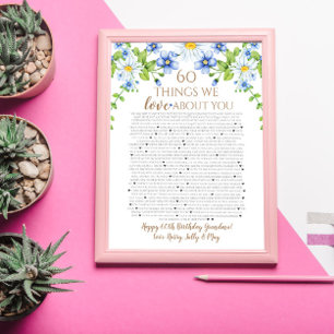 Affiche 60 choses que nous aimons de toi bleu marguerite b