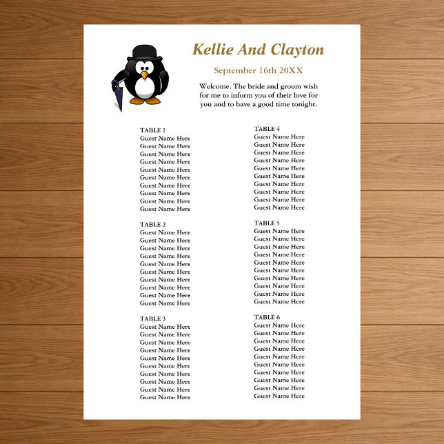 Affiche 60 Drôle Penguin Greeter Mariage Seating Chart (Créateur téléchargé)