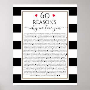 Affiche 60 Raisons nous vous aimons cadeau, moderne noir &