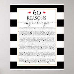 Affiche 60 Raisons nous vous aimons cadeau, moderne noir &
