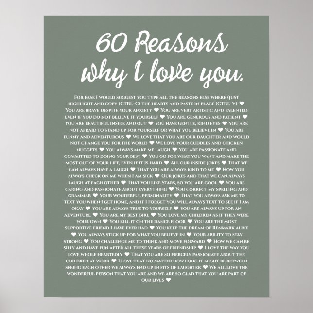 Affiche 60 raisons pour lesquelles je vous aime 80ème 60èm (Devant)