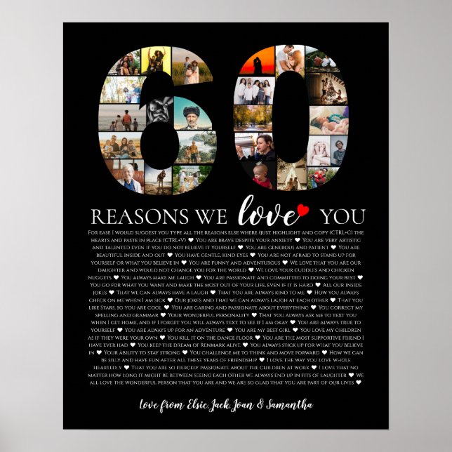 Affiche 60 raisons pour lesquelles nous t'aimons anniversa (Devant)