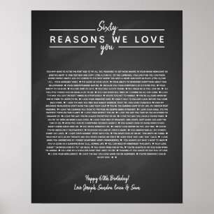 Affiche 60 raisons pour lesquelles nous t'aimons cadeau d'