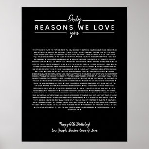 Affiche 60 raisons pour lesquelles nous t'aimons cadeau d'