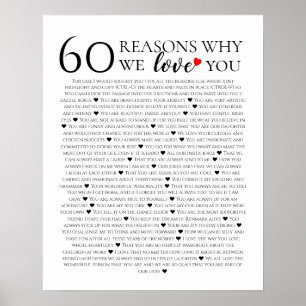 Affiche 60 Raisons pour lesquelles nous t'aimons Cadeau d'