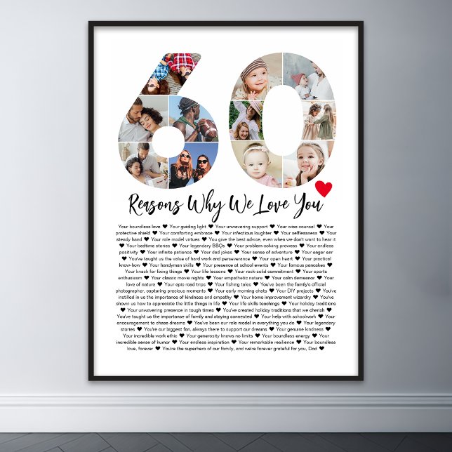 Affiche 60 Raisons pour lesquelles nous vous aimons 60e an (60 reasons why we love you poster wall art)