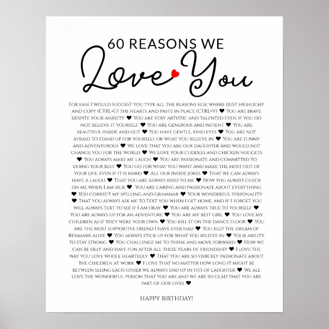 Affiche 60 raisons pour lesquelles nous vous aimons 80e 60 (Devant)