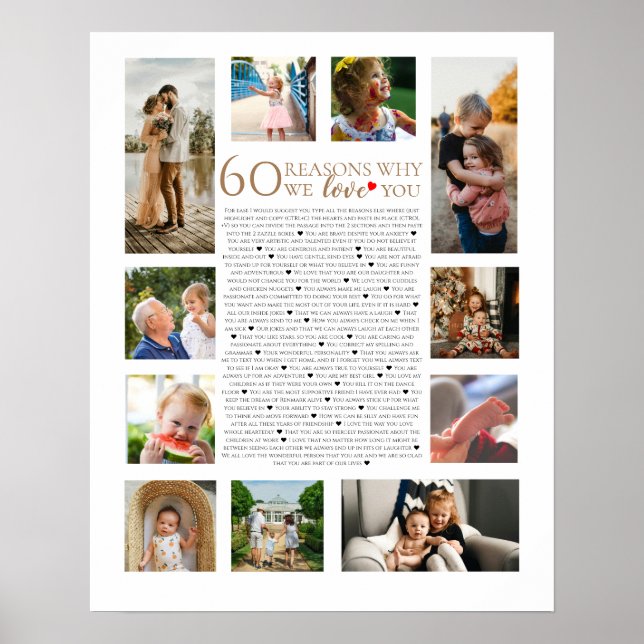 Affiche 60 raisons pour lesquelles nous vous aimons collag (Devant)