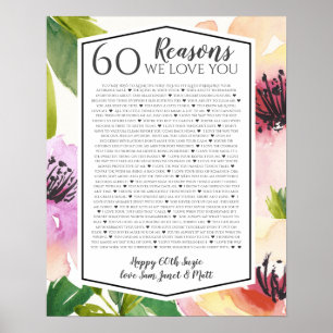 Affiche 60 raisons pour lesquelles nous vous aimons roses