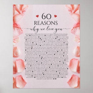 Affiche 60 raisons pour lesquelles on t'aime cadeau, rose