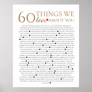 Affiche 60 things we love about you, 70th 80th birthday