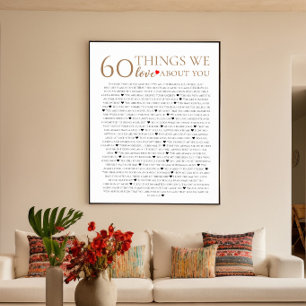 Affiche 60 things we love about you, 70th 80th birthday