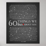 Affiche 60 things we love about you, 70th 80th birthday<br><div class="desc">designed by The Arty Apples Limited</div>