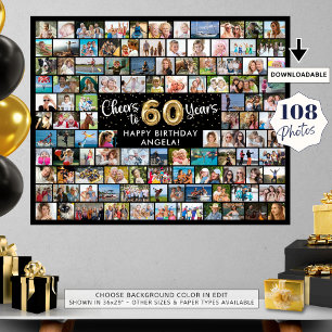 Affiche 60e Anniversaire 108 Photos Noir Or Félicitations 