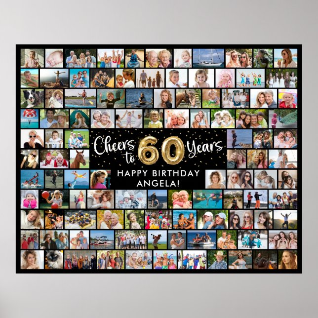 Affiche 60e Anniversaire 108 Photos Noir Or Félicitations  (Devant)