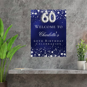 Affiche 60e anniversaire bleu argent stars bienvenue