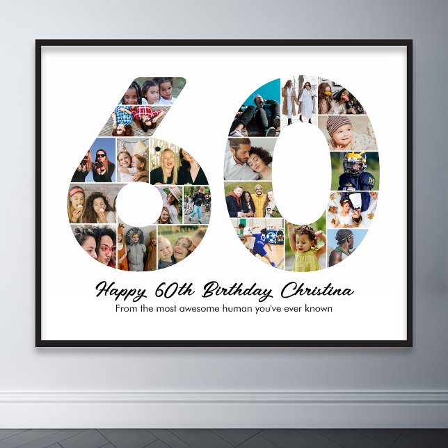 Affiche 60e anniversaire Numéro 60 Collage photo Anniversa (60th birthday number 60 photo collage)