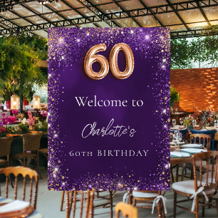 Affiche 60e anniversaire parties scintillant violet scinti