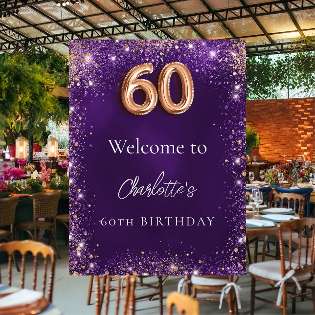 Affiche 60e anniversaire parties scintillant violet scinti (Créateur téléchargé)