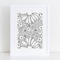 60s les années 70 Fleurs noir et blanc Imprimer